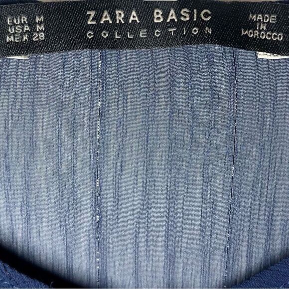 Zara Sheer Peplum Top with Tulip Sleeves in Navy Blue Women’s M - Picture 7 of 7